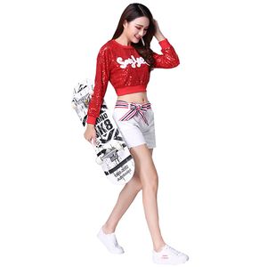 Songyueksiya kırmızı yeni payetler caz modern hip-hop dans kostümleri kadın amigo sahne dans kostümleri yetişkin için