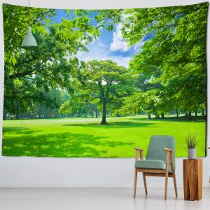 Blauer Himmel und Wald Wandteppich Wand hängend Naturlandschaft Boho -Stil tropische Pflanzen Heimkunst Hintergrund Stoffdekoration