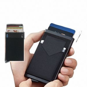 Nowy RFID Smart Portfel Card Uchwyt metalowy cienki szczupły mężczyźni Portfel Kobiety wyskakuje minimalistyczny portfel Mała czarna torebka metal Vallet x9x3#