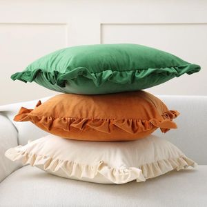 Pillow White Mustard Velvet Throw Cover Couch Decoration Elegant Boho Pillowcase Soft Solid Color Sofa Ruffled