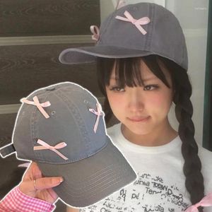 ボールキャップスウィートピンクボウノットリボン韓国グレーデニムデニム野球インバージョンバレエスタイルカジュアルな多才な女性帽子