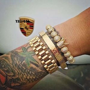 3pcs/set Imperial Crown King Mens Pulseira Pavimento CZ Bracelets de Ouro para Men Charme Fashion Bangle Bangle Jóias de Aniversário