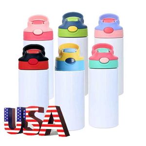 Canecas 30pack USA Warehouse Bulk 12oz Sublimação reta Crianças giram os tumblers de top garrafa de água 240410