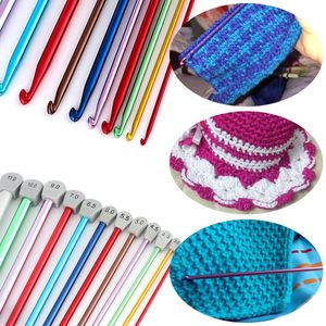 14Size 2.5-11mmtunisian Afghan Crochet Hooks Multicolor Aluminium Sticking Needles Hook Long Sweater Scarf Needle Weaving Tool