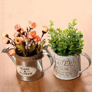 Vintage Letters Engraved Garden Bonsai Plant Flower Iron Watering Can Pot Kettle Plant Watering Tool Flower Pot Garden decor287Q