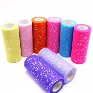 Glitter paljett tyll roll 25 yard 15 cm spool tutu bröllop dekor organza laser diy hantverk födelsedag brud duschfest