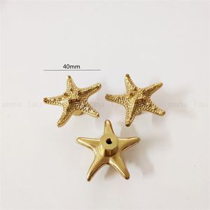 Starfish Brass Handles Golden Pure Copper Cabinet Door Knob Single Hole Drawer Lattice Handle Hardware Furniture Door Pulls