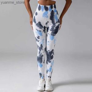 Yoga kläder slipsfärgade yogabyxor atletiska ben kvinnor sömlösa midja höftlyft atletiska leggings fitness ben gym klädsel y240410