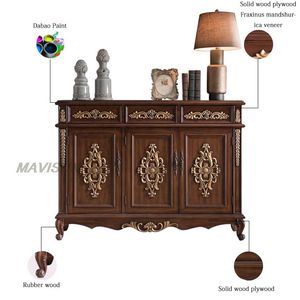 Nordic Brown Classic Light Luxury Carved Solid Wood Sideboard Small Apartment Porch Shoe Cabinet Living Room Storage Furniture