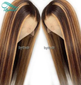 Bythair Highlight Color Lace Front Wigs para mulheres negras sedosas pré -arrancadas cabelos humanos naturais peruca de renda cheia com 30933202020