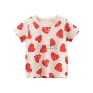 T-Shirts 2-8T Kalp Baskı Kızlar Tişört Yaz Toddler Çocuk Bebek Giysileri Kısa Kollu Pamuk Tshirt Çocuk Sevimli Tee Üst Bebek Kıyafeti 240410