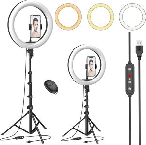 Lights 26 Ring Light with 53" Adjustable Tripod Stand & Phone Holder for Live Stream/Makeup, Upgraded Dimmable LED Selfie Ringlight