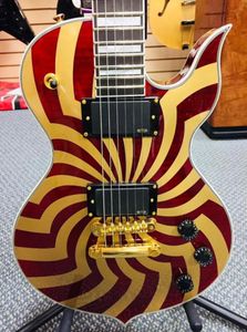 Wylde Odin Grail Crimson Gold Buzzsaw Red Electric Guitar trapuntato Maple Top a blocco grande intarsio Golden Grover Sunckers China EMG PI9904277