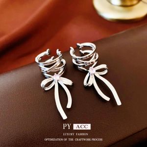 Zircon Bow Tassel Cool Style, Simple and Fashionable Without Holes, Ear Bone Clip with New Temperament, Versatile Earrings