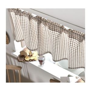 커튼 커튼 드레이프 tle Sheer Cotton Linen Grid 짧은 로마 창구 집 거실 장식 부엌 카페에있는 Voile P Homefavor dhn0u