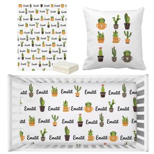 LVYZIHO Prickly Pear Cactus Crib Bedding Set, Custom Name Baby Bedding Set, Baby Shower Gift Bedding Set