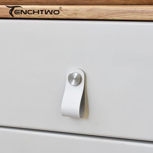 TENCHTWO White Leather Kitchen Furniture Door Handles Dresser Drawer Pull For Wardrobe Gold Brass Shoe Cabinet Knob Vintage