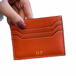 Prawdziwy skórzany zamek błyskawiczny Uchwyt karty kredytowej Niestandardowe Mini Cowhide Mężczyźni Kobiety Portfel Portfel Luksusowy przenośny DIY Persyp Letters Purse H6p6#