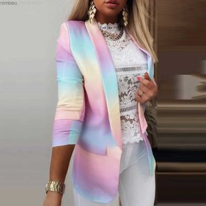 Kadın Suitler Blazers Blazer Kadınlar İçin Bahar Tail Boyası Gradyan Uzun Kollu Kavur Ceket İş Formal Takım Ofis Lady Rahat Blazer Cardigan C240410