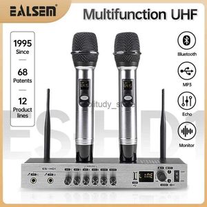 Mikrofonlar EALSEM HD1 UHF USB2.1 Bluetooth MP3 Kayıtlı Çok Fonksiyonlu 4 Kanallı Kablosuz Mikrofon 100m 640-690MHZQ