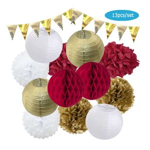 Hot Wedding Party Favor Hanging 8inch Gold White Round Lantern Kids Boy Girl 1st Birthday DIY Decor Red Green Folding Honeycomb