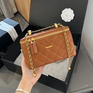 Çift Altın Top Zinciri Makyaj Torba Tasarımcı Çanta Kadın Omuz Torbası Deri Elmas Ekose Altın Donanım Metal CC Toka Çanta Çantası Crossbody Çanta Cüzdan Kart Torbaları 11/18cm