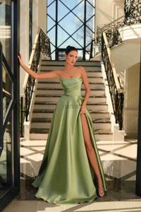 Urban Sexy Dresses Elegant Axless A-Line Satin Prom Dresses For Women Formal Evening Dresses Party Gown with High Slit Peat 240410