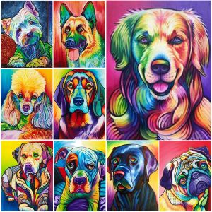 Pintura de cães coloridos Diamante Pintura 5D DIY broca completa animal Pitbull Poodle Dachshund Rhinestone Bordery Cross Stitch Art Decor