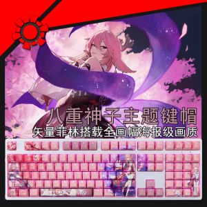 Akcesoria 108 Klawisze/Zestaw Genshin Impact Yae Miko Keycap PBT Dye sub -Regleclit Keycaps Anime Gaming Caps dla ANSI 61 87 104 108 Keyboard