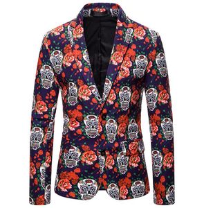 Christmas Blazer Men 2019 Modna czaszka kwiatowy nadruk marynarka Weselna pan młody Tuxedo Blazers kurtki Kostium przyjęcia 25553078