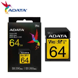 Kort Adata UHSII SDXC -kort V90 Klass 10 128 GB Flash Memory Card Hög hastighet upp till 290 MB/S SD -kort 64 GB 256 GB för professionell kamera