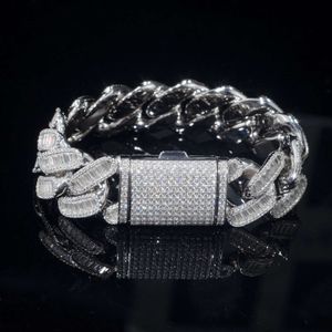 Hiphop Style Rapper Diamond Jewelry 15mm Thick 925 Sterling Silver Fully Iced Out Mix Cut Moissanite Cuban Link Bracelet