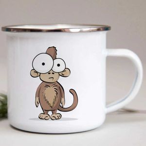 Mugs Mug Cartoon Printed Enamel Cup Gift for Children Metal Cup Coffee Travel Mug Kawaii Wholesale Cups to Sublimate Drinkware 240410