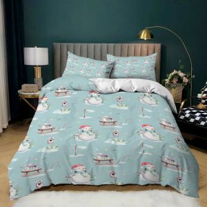 Julens täcke omslag Set King Size Christmas Stocking Bells Print Comporter Cover för Kids Girl Christmas Polyester Quilt Cover