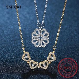 Pendant Necklaces S925 Sterling Silver Four-leaf Clover Necklace Magnetic Heart Pendant Necklace for Women Love Clavicle Chain Jewelry Gift 240410