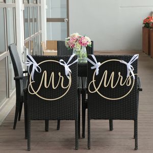 2PCS Mr Pani Wedding Wood Krzesło Znak Hollow okrągłe flagę weselną Drewniane wycięte przyjęcie weselne dekoracja