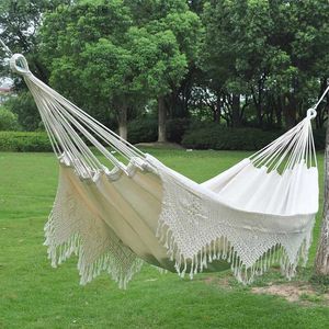 Hammocks grossa de algodão de algodão branco duplo presunto bohemian presunto nórdico acampamento acampamento de balanço de árvore no jardim de volta hamq