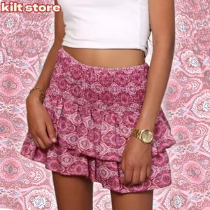 Summer High Waist Sexy Womens Printed Skirt Elegant Ruffled Pleated Skirt Female Spring Fashion Floral Skirt Miniskirt 240325