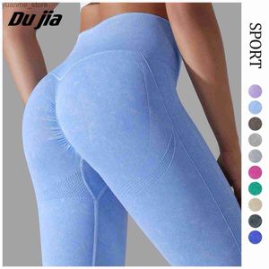 Yoga Outfits Washed Soft Imitate Jeans Butt Leggings Women Seamless Yoga Pants Booty Push Up For Fitness Sports Gym Tights Workout Leggings Y240410