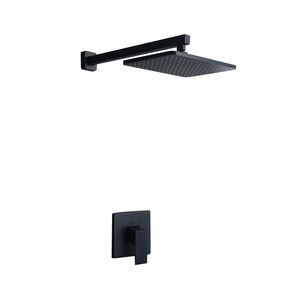 Schwarzer quadratischer Regen Große Panel Duschkopf Messing eingebaute Duschmischer Badezimmer Wand Deckenmontage Duschbarokett Set