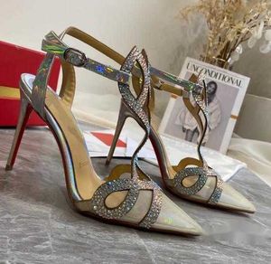 High heels Luxury leather sandals fine heels inlaid rhindiamond 10cm Dinner party shoes