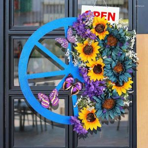 Dekorativa blommor 15,7 tum Artificial Christmas Wreath Outdoor Spring Flower Garland Door With Sunflowers Fjärilar