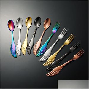Spoons Stainless Steel Coffee Fork Creative Wing Tea Spoon Fruit Kitchen Gadget Tool Flatware Tableware Drop Delivery Home Garden Din Dh84L