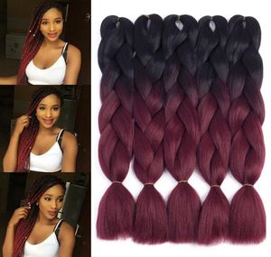 Dwukrotnie Ombre Jumbo Braid Hair Extension For Braid Black to Burgundy 24039039 Kanekalon Jumbo Box Połączenie włosów 5402662