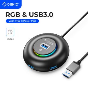 Hubs orico RGB USB C Hub 4 Ports 3.0 5Gbps Multi USB Splitter med typ C -laddning Slim OTG -adapter för PC MacBook Pro Lenovo HDD