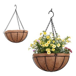 Metal Hanging Basket Plant Hanger Basket With Coir Liner Flowerpot Lifting Chain Hanging Holder Garden Home Balkony Decor