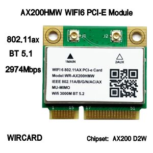 Kort Wircard AX200HMW AX200 WIFI6 MODUL MINI PCIE 802.11AX 160MHz nätverkskort WIFI -kort för bärbar dator Win10
