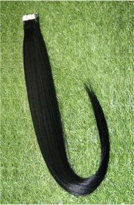 ナチュラルブラック100gストレートブラジルのバージンヘア40pcs puテープヒトヘアエクステンションの皮膚横糸髪の接着剤テープ4918378
