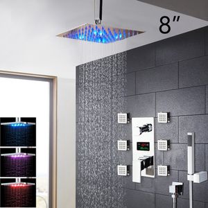 Temperature Display LED Bathroom Rainfall Shower Ceiling Mounted Massage Jets Spray Mixer Tap Digital Display Control Valve Set