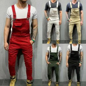 Storbritannien Mens Fashion Denim Dungaree Bib Overalls Jumpsuits Moto Biker Jeans Pants Byxor 240403